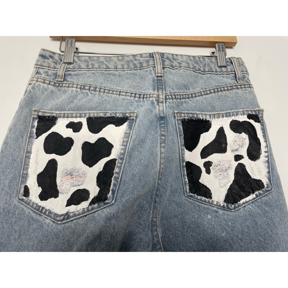 NWOT cow print hand painted jeans size 26.5